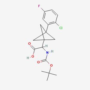 molecular formula C18H21ClFNO4 B2882162 2-[3-(2-Chloro-5-fluorophenyl)-1-bicyclo[1.1.1]pentanyl]-2-[(2-methylpropan-2-yl)oxycarbonylamino]acetic acid CAS No. 2287262-91-1