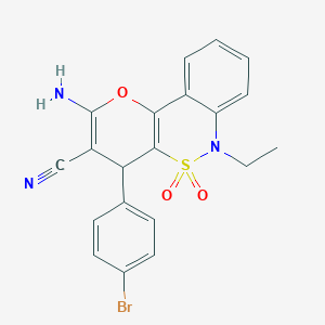 molecular formula C20H16BrN3O3S B2882166 2-Amino-4-(4-bromophenyl)-6-ethyl-4,6-dihydropyrano[3,2-c][2,1]benzothiazine-3-carbonitrile 5,5-dioxide CAS No. 893291-28-6