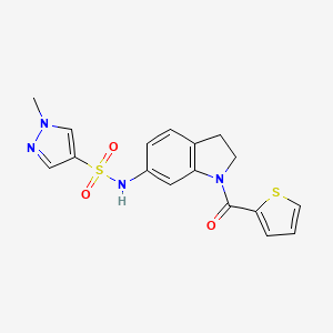 molecular formula C17H16N4O3S2 B2882181 1-methyl-N-(1-(thiophene-2-carbonyl)indolin-6-yl)-1H-pyrazole-4-sulfonamide CAS No. 1448038-32-1