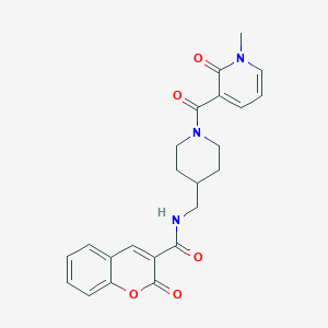 molecular formula C23H23N3O5 B2882185 N-((1-(1-methyl-2-oxo-1,2-dihydropyridine-3-carbonyl)piperidin-4-yl)methyl)-2-oxo-2H-chromene-3-carboxamide CAS No. 1234794-29-6