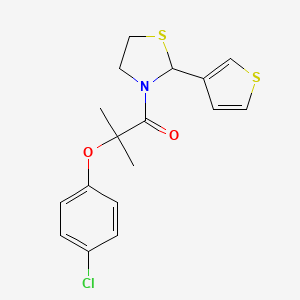 2-(4-Chlorophenoxy)-2-methyl-1-(2-(thiophen-3-yl)thiazolidin-3-yl)propan-1-one