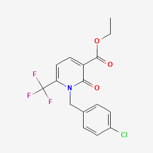 molecular formula C16H13ClF3NO3 B2882207 Ethyl 1-[(4-chlorophenyl)methyl]-2-oxo-6-(trifluoromethyl)pyridine-3-carboxylate CAS No. 551930-92-8