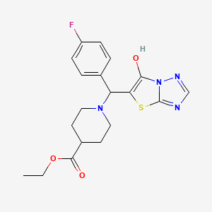 molecular formula C19H21FN4O3S B2882218 1-((4-氟苯基)(6-羟基噻唑并[3,2-b][1,2,4]三唑-5-基)甲基)哌啶-4-甲酸乙酯 CAS No. 868220-13-7