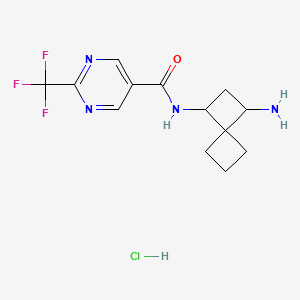 molecular formula C13H16ClF3N4O B2882220 N-(1-Aminospiro[3.3]heptan-3-yl)-2-(trifluoromethyl)pyrimidine-5-carboxamide;hydrochloride CAS No. 2418713-25-2