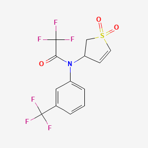 molecular formula C13H9F6NO3S B2882233 N-(1,1-dioxo-2,3-dihydrothiophen-3-yl)-2,2,2-trifluoro-N-[3-(trifluoromethyl)phenyl]acetamide CAS No. 302950-47-6