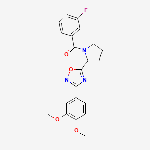 molecular formula C21H20FN3O4 B2882244 3-(3,4-Dimethoxyphenyl)-5-[1-(3-fluorobenzoyl)pyrrolidin-2-yl]-1,2,4-oxadiazole CAS No. 1787977-46-1