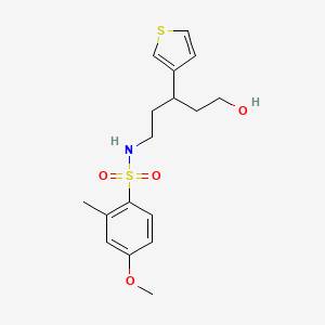 molecular formula C17H23NO4S2 B2882249 N-(5-hydroxy-3-(thiophen-3-yl)pentyl)-4-methoxy-2-methylbenzenesulfonamide CAS No. 2034330-11-3