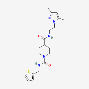 molecular formula C19H27N5O2S B2882262 N4-(2-(3,5-二甲基-1H-吡唑-1-基)乙基)-N1-(噻吩-2-基甲基)哌啶-1,4-二甲酰胺 CAS No. 1226438-98-7