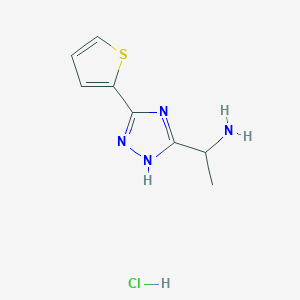 molecular formula C8H11ClN4S B2882269 1-(3-Thiophen-2-yl-1H-1,2,4-triazol-5-yl)ethanamine;hydrochloride CAS No. 2241128-77-6