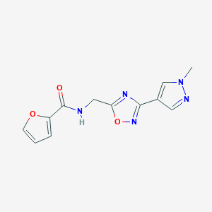 molecular formula C12H11N5O3 B2882277 N-((3-(1-methyl-1H-pyrazol-4-yl)-1,2,4-oxadiazol-5-yl)methyl)furan-2-carboxamide CAS No. 2034533-20-3