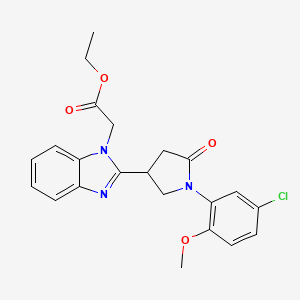 molecular formula C22H22ClN3O4 B2882301 ethyl {2-[1-(5-chloro-2-methoxyphenyl)-5-oxopyrrolidin-3-yl]-1H-benzimidazol-1-yl}acetate CAS No. 890639-21-1