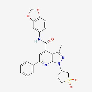 molecular formula C25H22N4O5S B2882308 N-(benzo[d][1,3]dioxol-5-yl)-1-(1,1-dioxidotetrahydrothiophen-3-yl)-3-methyl-6-phenyl-1H-pyrazolo[3,4-b]pyridine-4-carboxamide CAS No. 1021249-77-3