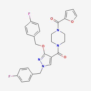 molecular formula C27H24F2N4O4 B2882316 (1-(4-fluorobenzyl)-3-((4-fluorobenzyl)oxy)-1H-pyrazol-4-yl)(4-(furan-2-carbonyl)piperazin-1-yl)methanone CAS No. 1014068-72-4