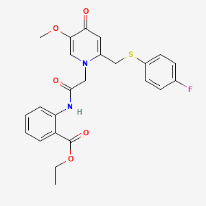 molecular formula C24H23FN2O5S B2882319 ethyl 2-(2-(2-(((4-fluorophenyl)thio)methyl)-5-methoxy-4-oxopyridin-1(4H)-yl)acetamido)benzoate CAS No. 920222-51-1