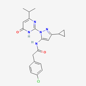 molecular formula C21H22ClN5O2 B2882331 2-(4-chlorophenyl)-N-(3-cyclopropyl-1-(4-isopropyl-6-oxo-1,6-dihydropyrimidin-2-yl)-1H-pyrazol-5-yl)acetamide CAS No. 1226454-26-7