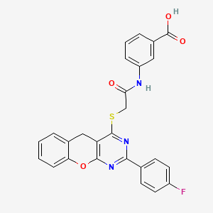 molecular formula C26H18FN3O4S B2882361 3-[({[2-(4-fluorophenyl)-5H-chromeno[2,3-d]pyrimidin-4-yl]thio}acetyl)amino]benzoic acid CAS No. 866811-32-7