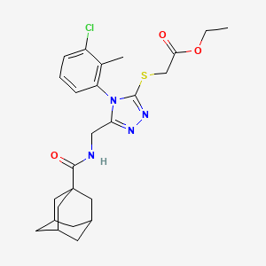 molecular formula C25H31ClN4O3S B2882373 Ethyl 2-[[5-[(adamantane-1-carbonylamino)methyl]-4-(3-chloro-2-methylphenyl)-1,2,4-triazol-3-yl]sulfanyl]acetate CAS No. 477301-21-6