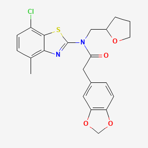 2-(2H-1,3-benzodioxol-5-yl)-N-(7-chloro-4-methyl-1,3-benzothiazol-2-yl)-N-[(oxolan-2-yl)methyl]acetamide