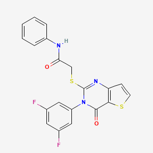 molecular formula C20H13F2N3O2S2 B2882377 2-{[3-(3,5-difluorophenyl)-4-oxo-3,4-dihydrothieno[3,2-d]pyrimidin-2-yl]sulfanyl}-N-phenylacetamide CAS No. 1261003-37-5