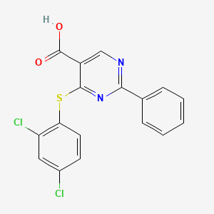 molecular formula C17H10Cl2N2O2S B2882381 4-[(2,4-二氯苯基)硫代]-2-苯基-5-嘧啶甲酸 CAS No. 477854-70-9