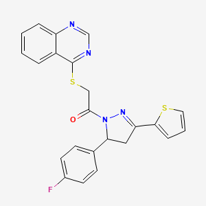 molecular formula C23H17FN4OS2 B2882434 1-(5-(4-fluorophenyl)-3-(thiophen-2-yl)-4,5-dihydro-1H-pyrazol-1-yl)-2-(quinazolin-4-ylthio)ethanone CAS No. 852366-93-9