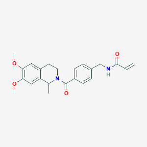 molecular formula C23H26N2O4 B2882446 N-[[4-(6,7-Dimethoxy-1-methyl-3,4-dihydro-1H-isoquinoline-2-carbonyl)phenyl]methyl]prop-2-enamide CAS No. 2361695-85-2