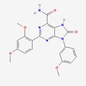 molecular formula C21H19N5O5 B2882480 2-(2,4-二甲氧基苯基)-9-(3-甲氧基苯基)-8-氧代-8,9-二氢-7H-嘌呤-6-甲酰胺 CAS No. 899742-06-4