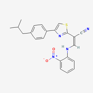 molecular formula C22H20N4O2S B2882484 (Z)-2-(4-(4-isobutylphenyl)thiazol-2-yl)-3-((2-nitrophenyl)amino)acrylonitrile CAS No. 374922-04-0