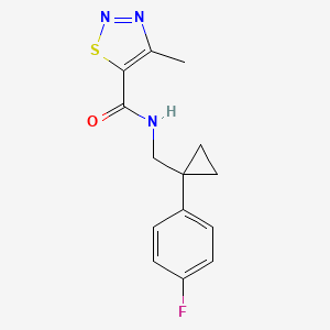 molecular formula C14H14FN3OS B2882497 N-((1-(4-fluorophenyl)cyclopropyl)methyl)-4-methyl-1,2,3-thiadiazole-5-carboxamide CAS No. 1210800-11-5