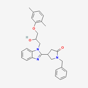 molecular formula C29H31N3O3 B2882519 1-benzyl-4-{1-[3-(2,5-dimethylphenoxy)-2-hydroxypropyl]-1H-benzimidazol-2-yl}pyrrolidin-2-one CAS No. 1111010-66-2