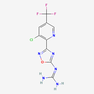molecular formula C9H6ClF3N6O B2882528 2-[3-[3-氯-5-(三氟甲基)吡啶-2-基]-1,2,4-恶二唑-5-基]胍 CAS No. 338407-16-2