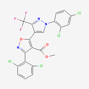 molecular formula C21H10Cl4F3N3O3 B2882534 methyl 3-(2,6-dichlorophenyl)-5-[1-(2,4-dichlorophenyl)-3-(trifluoromethyl)-1H-pyrazol-4-yl]-1,2-oxazole-4-carboxylate CAS No. 318949-22-3