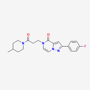 molecular formula C21H23FN4O2 B2882535 2-(4-fluorophenyl)-5-[3-(4-methylpiperidin-1-yl)-3-oxopropyl]pyrazolo[1,5-a]pyrazin-4(5H)-one CAS No. 1326929-98-9
