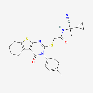 molecular formula C25H26N4O2S2 B2882563 N-(1-氰基-1-环丙基乙基)-2-[[3-(4-甲基苯基)-4-氧代-5,6,7,8-四氢-[1]苯并噻螺[2,3-d]嘧啶-2-基]硫代]乙酰胺 CAS No. 854025-81-3