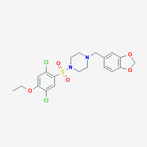 molecular formula C20H22Cl2N2O5S B288258 4-{[4-(1,3-Benzodioxol-5-ylmethyl)-1-piperazinyl]sulfonyl}-2,5-dichlorophenyl ethyl ether 