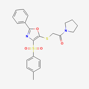 molecular formula C22H22N2O4S2 B2882580 2-((2-Phenyl-4-tosyloxazol-5-yl)thio)-1-(pyrrolidin-1-yl)ethanone CAS No. 941900-04-5