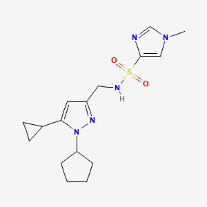 molecular formula C16H23N5O2S B2882588 N-((1-环戊基-5-环丙基-1H-吡唑-3-基)甲基)-1-甲基-1H-咪唑-4-磺酰胺 CAS No. 1448072-52-3