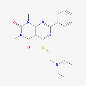 molecular formula C21H27N5O2S B2882617 5-((2-(diethylamino)ethyl)thio)-1,3-dimethyl-7-(o-tolyl)pyrimido[4,5-d]pyrimidine-2,4(1H,3H)-dione CAS No. 872629-36-2