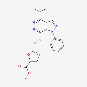 molecular formula C21H20N4O3S B2882642 methyl 5-(((4-isopropyl-1-phenyl-1H-pyrazolo[3,4-d]pyridazin-7-yl)thio)methyl)furan-2-carboxylate CAS No. 1105201-58-8