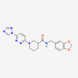 molecular formula C20H21N7O3 B2882645 1-(6-(1H-1,2,4-triazol-1-yl)pyridazin-3-yl)-N-(benzo[d][1,3]dioxol-5-ylmethyl)piperidine-3-carboxamide CAS No. 1797889-55-4