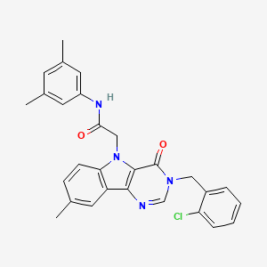 molecular formula C28H25ClN4O2 B2882667 2-(3-(2-chlorobenzyl)-8-methyl-4-oxo-3H-pyrimido[5,4-b]indol-5(4H)-yl)-N-(3,5-dimethylphenyl)acetamide CAS No. 1189877-82-4