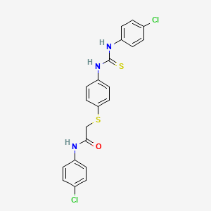 molecular formula C21H17Cl2N3OS2 B2882668 2-[(4-{[(4-chloroanilino)carbothioyl]amino}phenyl)sulfanyl]-N-(4-chlorophenyl)acetamide CAS No. 882081-47-2