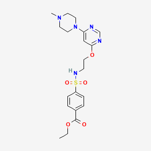 molecular formula C20H27N5O5S B2882672 ethyl 4-(N-(2-((6-(4-methylpiperazin-1-yl)pyrimidin-4-yl)oxy)ethyl)sulfamoyl)benzoate CAS No. 1171319-77-9