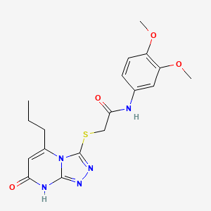molecular formula C18H21N5O4S B2882677 N-(3,4-dimethoxyphenyl)-2-((7-oxo-5-propyl-7,8-dihydro-[1,2,4]triazolo[4,3-a]pyrimidin-3-yl)thio)acetamide CAS No. 895004-29-2