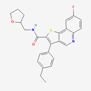 molecular formula C25H23FN2O2S B2882687 3-(4-ethylphenyl)-8-fluoro-N-((tetrahydrofuran-2-yl)methyl)thieno[3,2-c]quinoline-2-carboxamide CAS No. 1223897-79-7