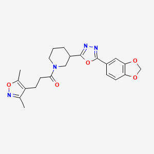 1-(3-(5-(Benzo[d][1,3]dioxol-5-yl)-1,3,4-oxadiazol-2-yl)piperidin-1-yl)-3-(3,5-dimethylisoxazol-4-yl)propan-1-one