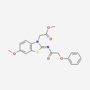 molecular formula C19H18N2O5S B2882723 Methyl 2-[6-methoxy-2-(2-phenoxyacetyl)imino-1,3-benzothiazol-3-yl]acetate CAS No. 865200-17-5