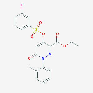 molecular formula C20H17FN2O6S B2882729 4-(((3-氟苯基)磺酰基)氧基)-6-氧代-1-(邻甲苯基)-1,6-二氢吡啶嗪-3-甲酸乙酯 CAS No. 899728-26-8