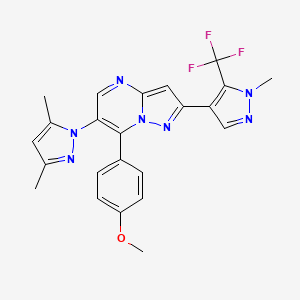 molecular formula C23H20F3N7O B2882752 4-(6-(3,5-Dimethyl-1H-pyrazol-1-YL)-2-[1-methyl-5-(trifluoromethyl)-1H-pyrazol-4-YL]pyrazolo[1,5-A]pyrimidin-7-YL)phenyl methyl ether CAS No. 956206-55-6