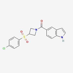 molecular formula C18H15ClN2O3S B2882754 (3-((4-chlorophenyl)sulfonyl)azetidin-1-yl)(1H-indol-5-yl)methanone CAS No. 1705798-49-7